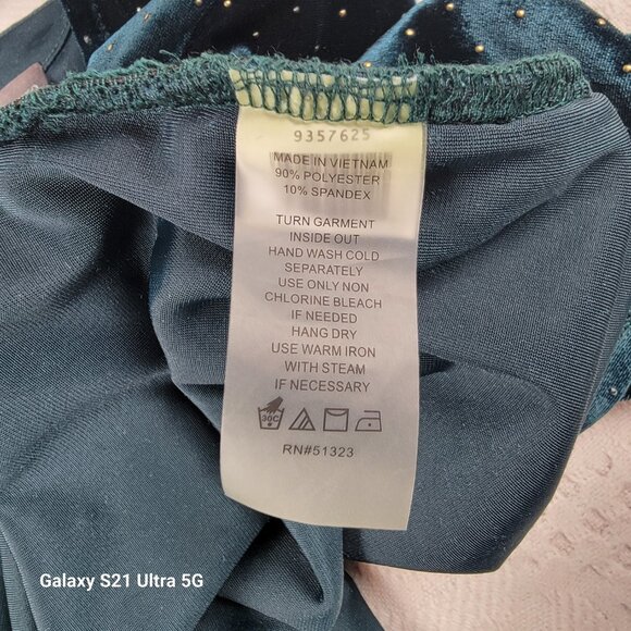 Vince Camuto v-neck top green‎ velvet size Lg choker collar gold polka dot studs - Picture 9 of 10